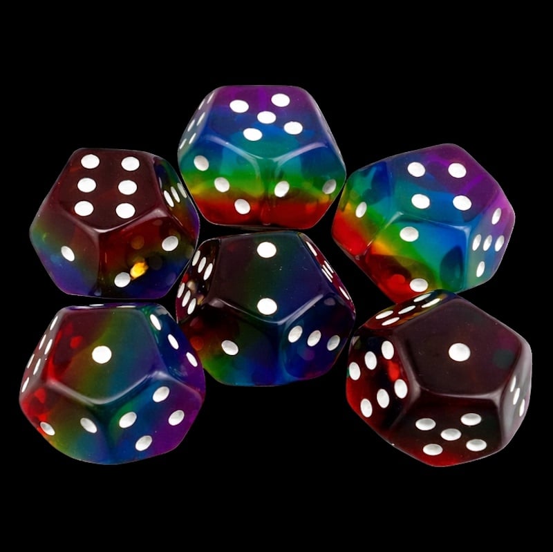 DodecaDice Double D6 Layer Transparent Rainbow 12 Sided Spot D6
