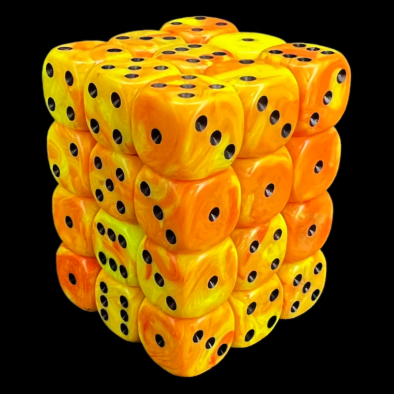 UK Made Dice Marble Inferno with Black 36 x D6 Dice Set – The Dice