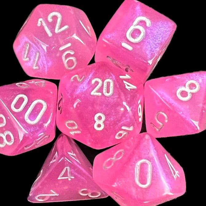 Chessex Borealis Pink & Silver Luminary Dice