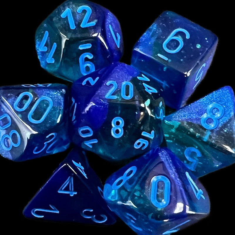 Chessex Gemini Blue & Blue Luminary Glow In Dark Dice