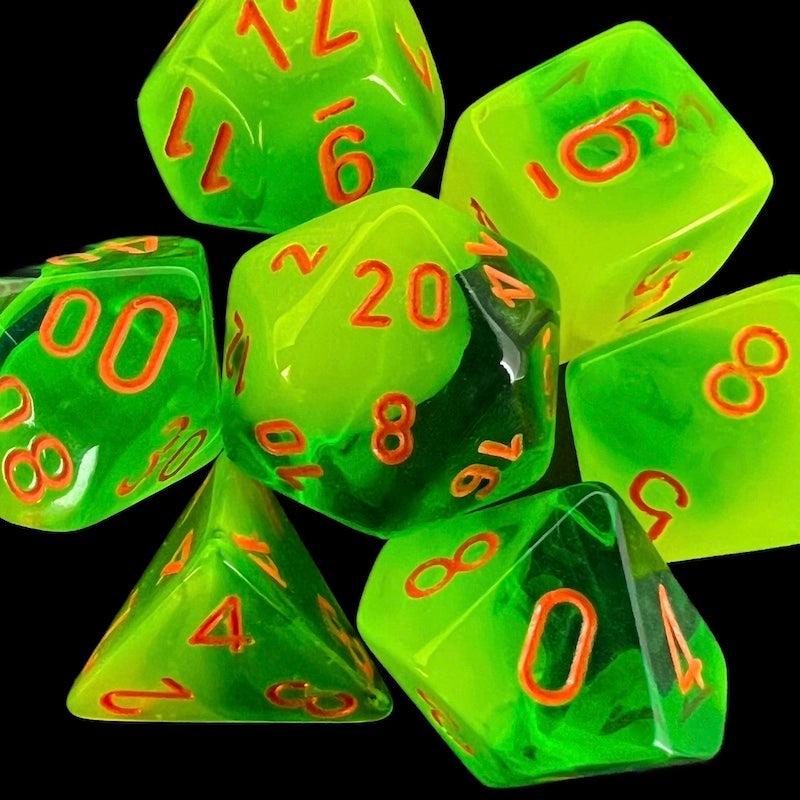 Chessex Gemini Plasma Green & Teal Luminary Glow In Dark Dice
