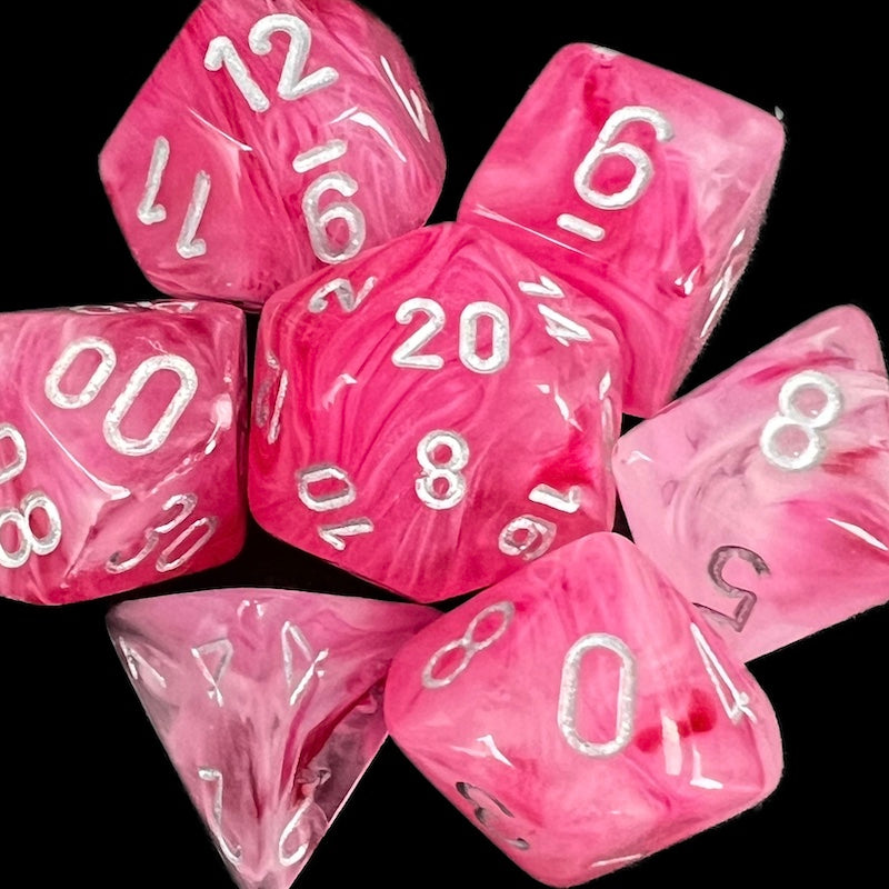 Chessex Ghostly Glow Pink & Silver Dice