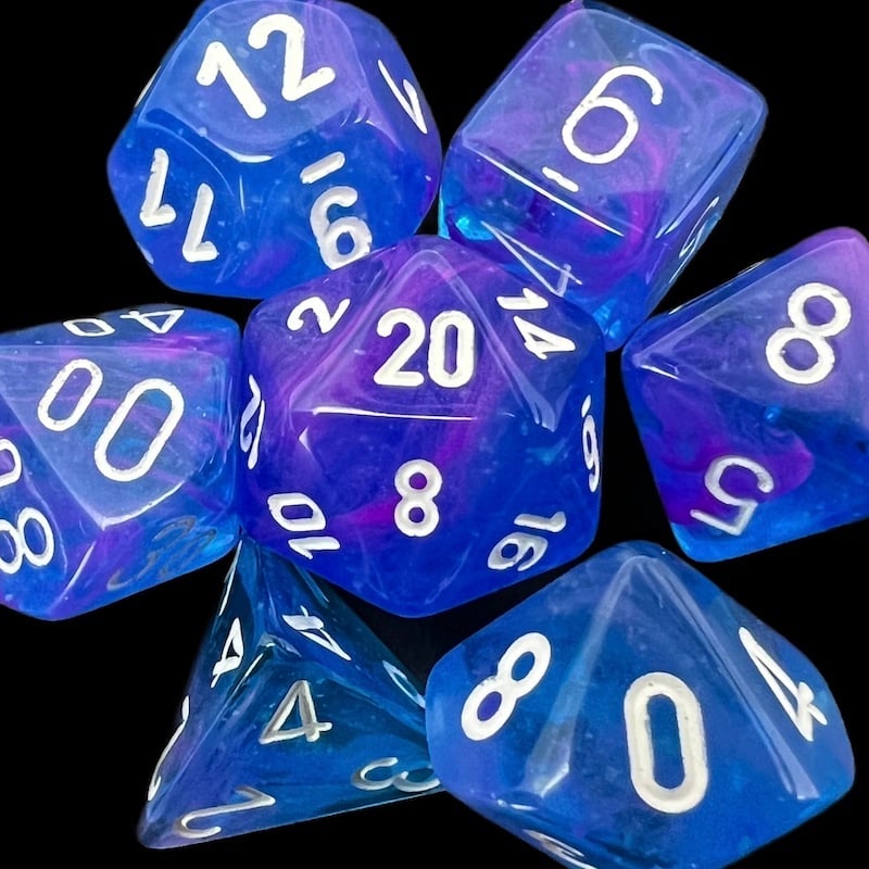 Chessex Nebula Aura & White Luminary Glow In Dark Dice