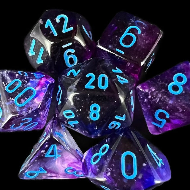 Chessex Nebula Nocturnal & Blue Luminary Glow In Dark Dice