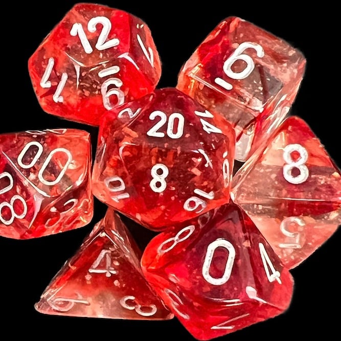 Chessex Nebula Red & Silver Luminary Glow In Dark Dice