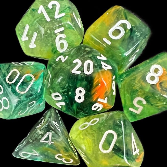 Chessex Nebula Spring & White Luminary Glow In Dark Dice