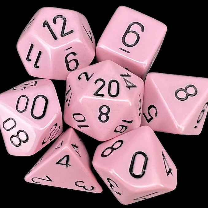 Chessex Opaque Pastel Pink & Black Dice