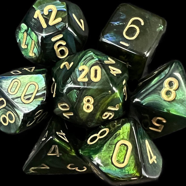Chessex Scarab Jade & Gold Dice