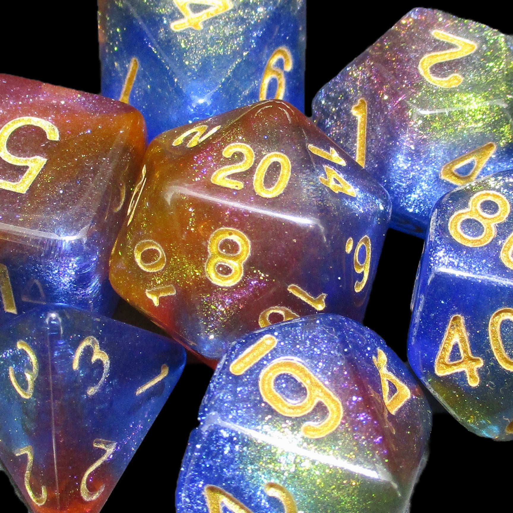 TDSO Phoenix Multi Glitter Blue Gold & Red Dice - Discontinued