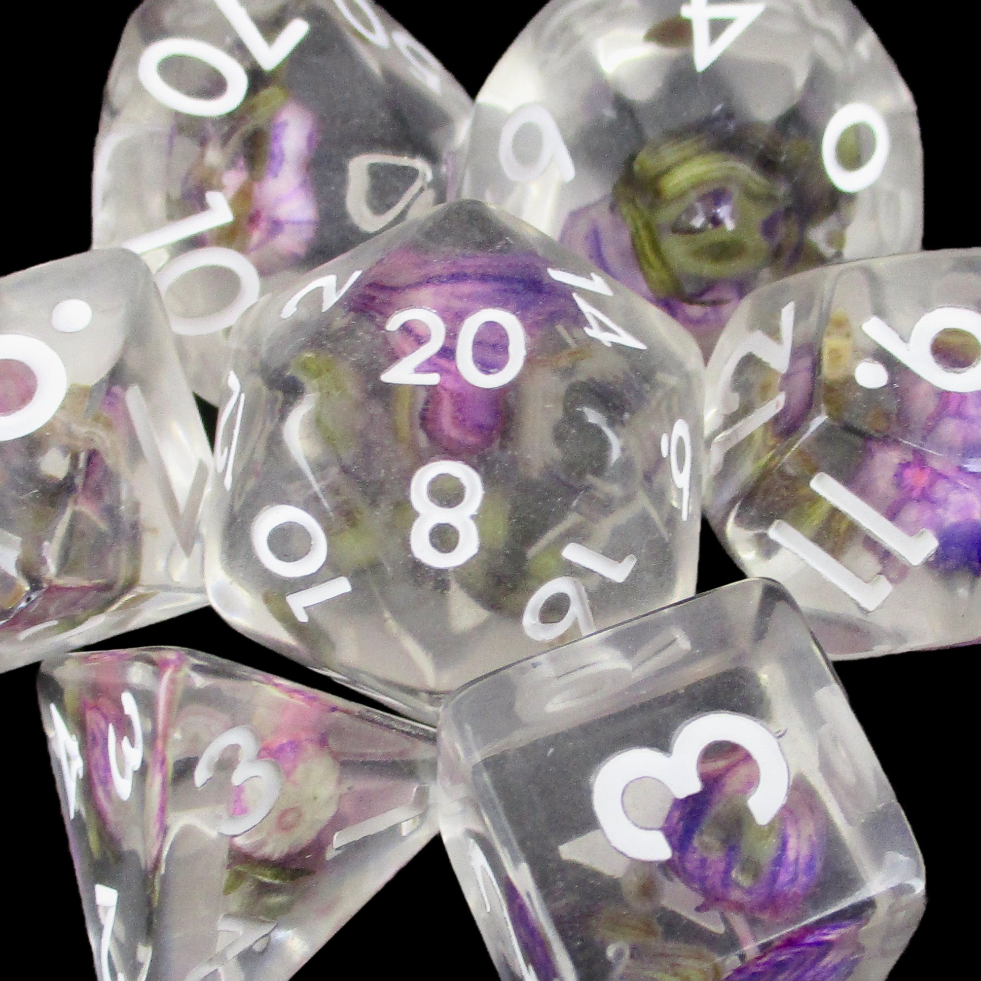 *TDSO Encapsulated Flower Violet & White Dice
