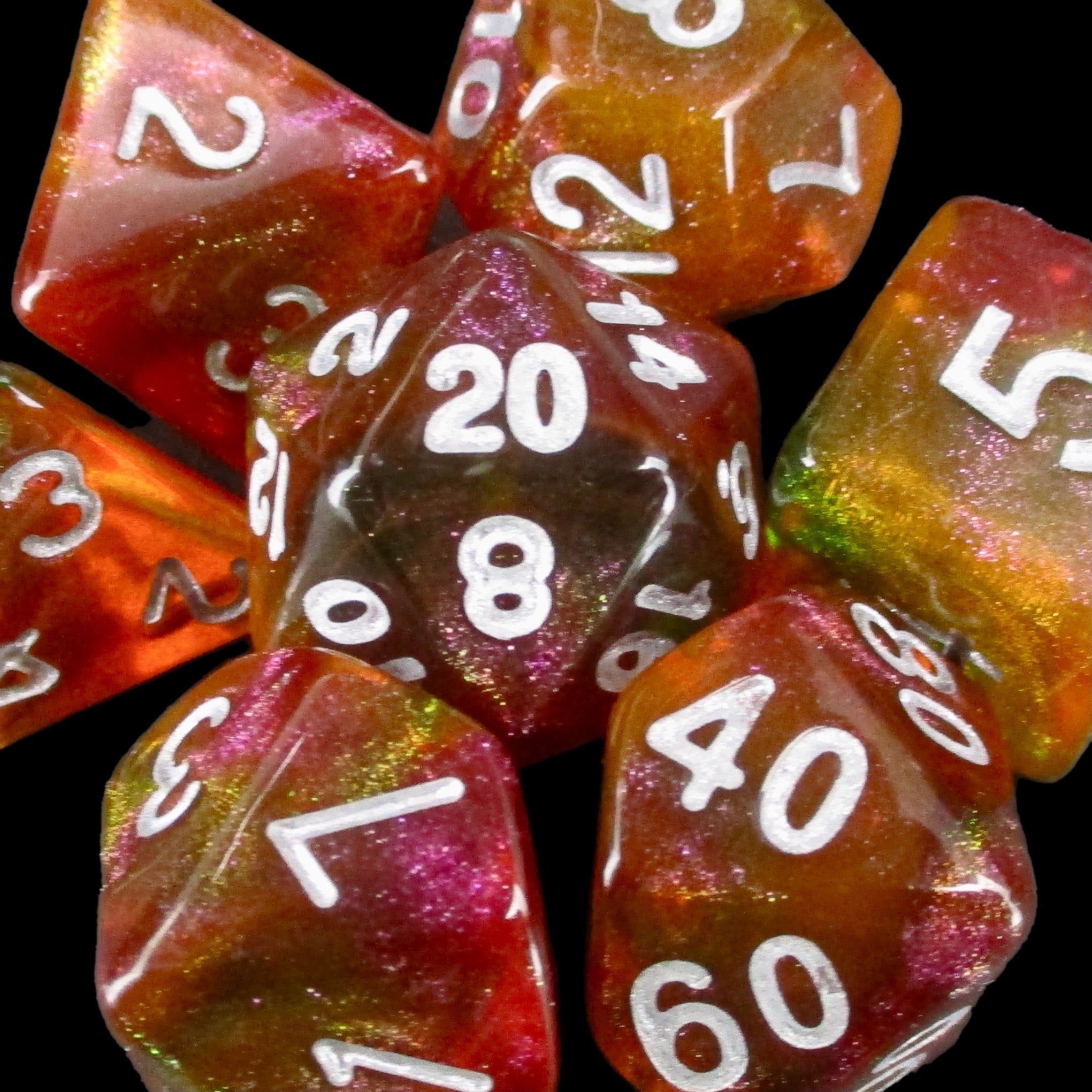 TDSO Phoenix Multi Glitter Green Orange & Red Dice - Discontinued