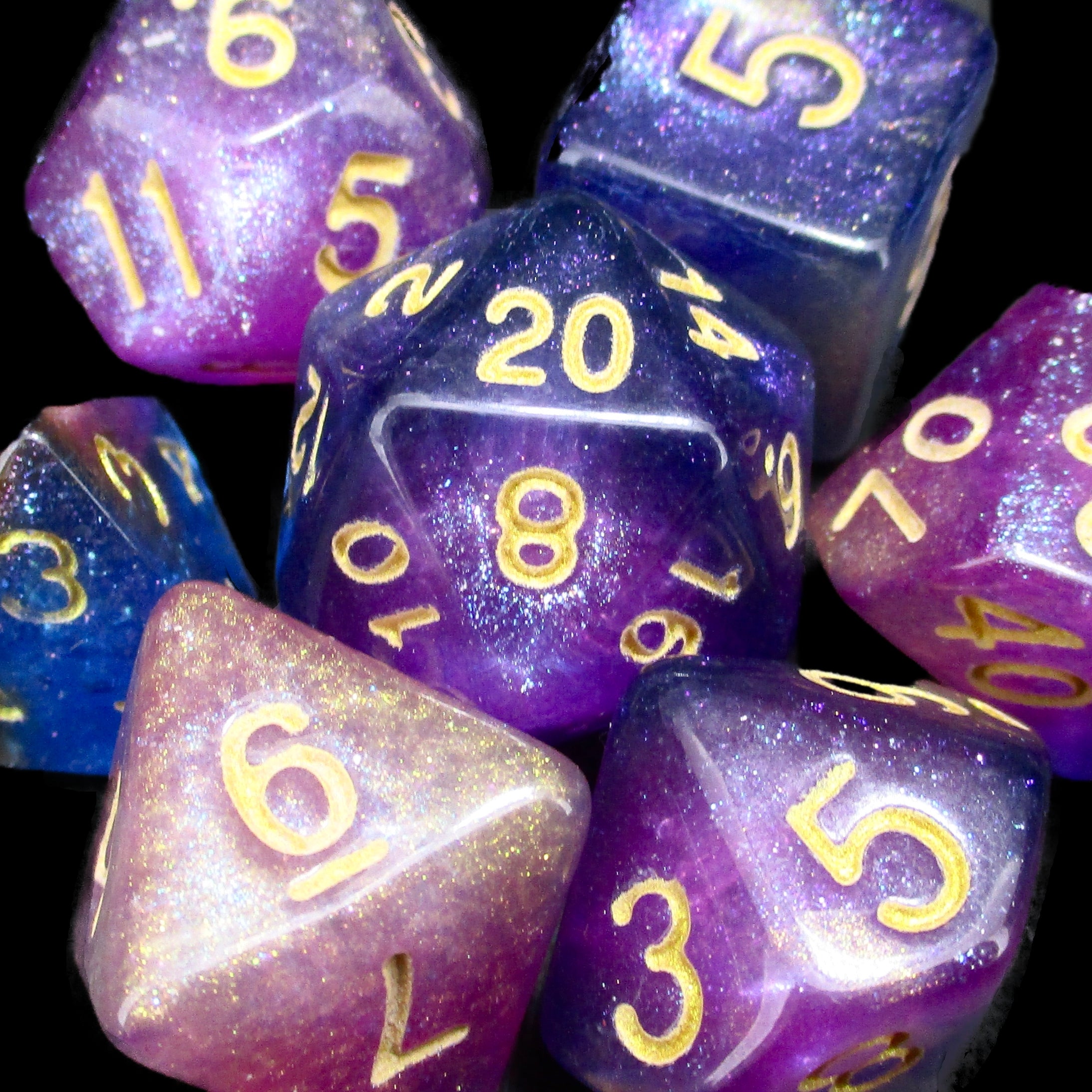 TDSO Phoenix Multi Glitter Blue Pink & Purple Dice - Discontinued