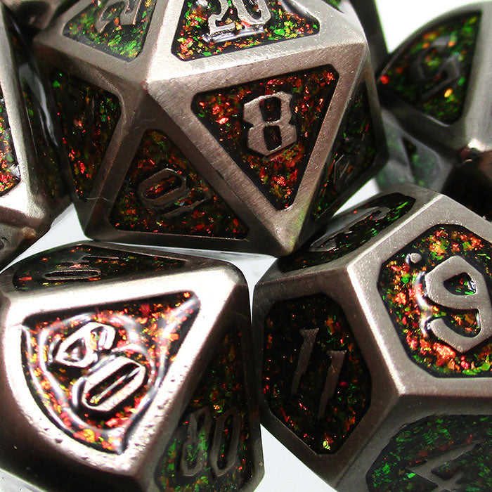 TDSO Metal Script Antique Silver & Amber Mica Dice