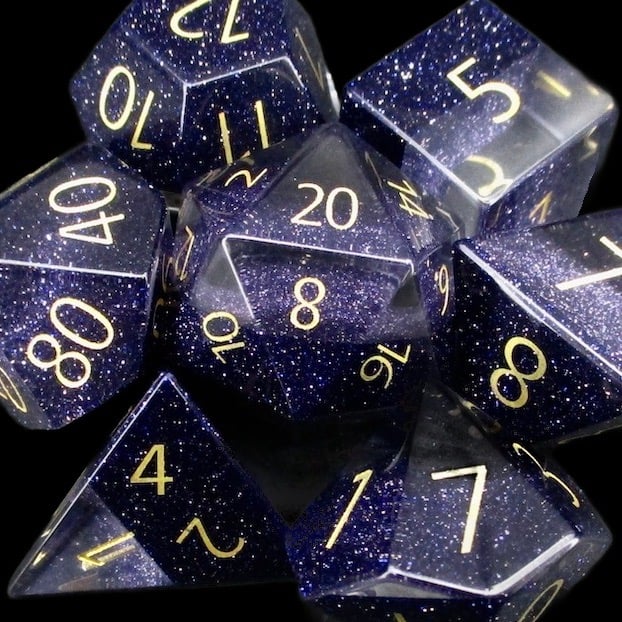 TDSO Glass Fused Zircon Diamond & Gemstone Goldstone Blue Dice