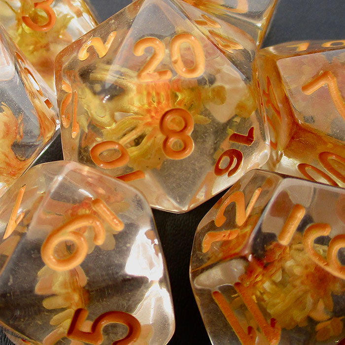 TDSO Encapsulated Flower Autumn Orange Dice