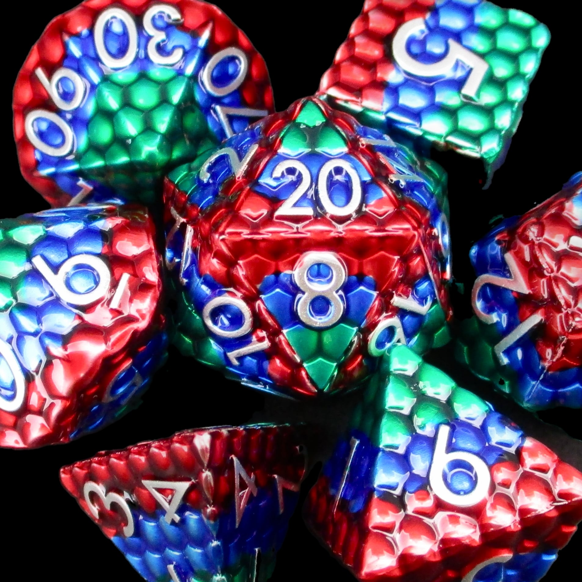 TDSO Metal Dragon Scale Rainbow & Silver Dice