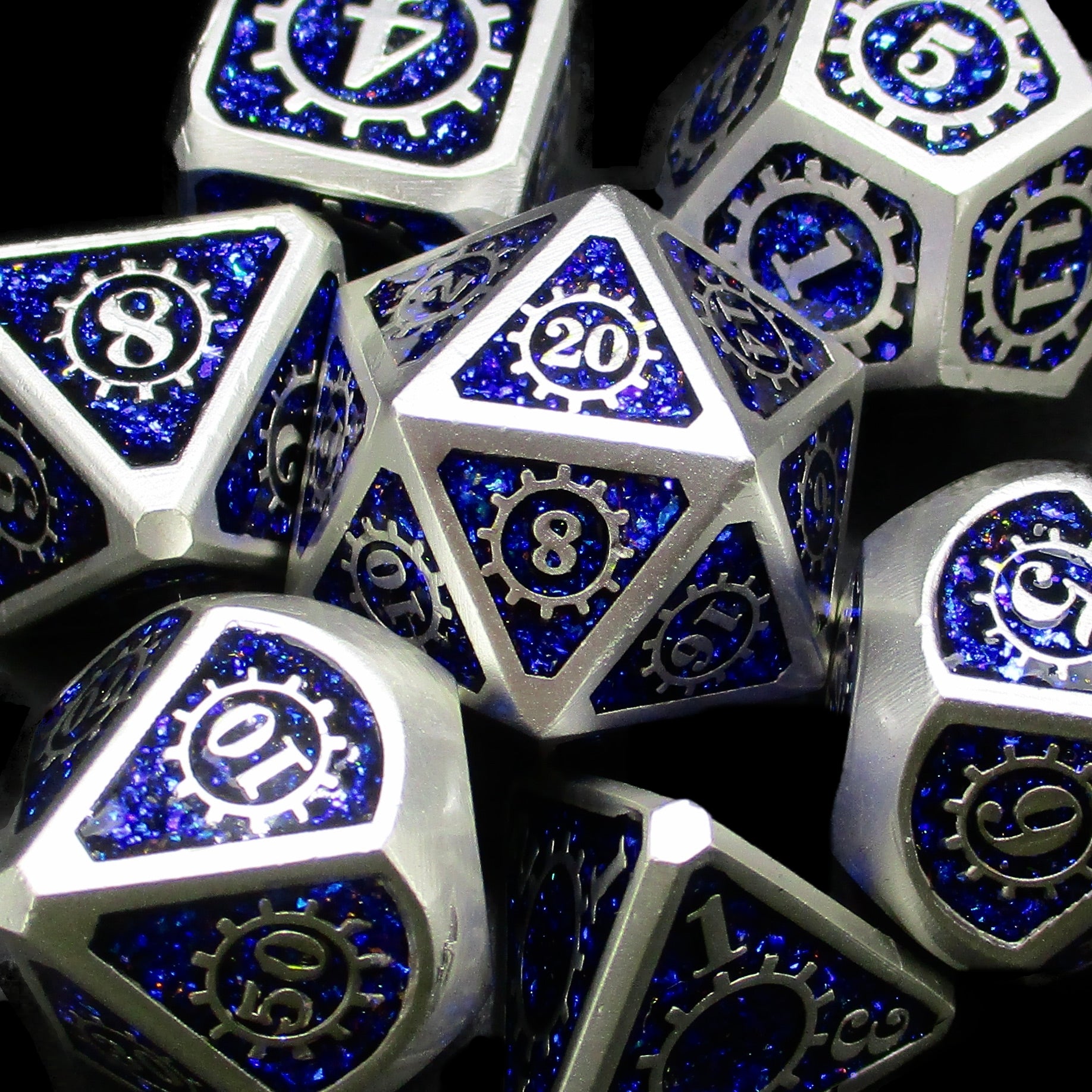 *TDSO Metal Gears Silver & Sapphire Mica Dice