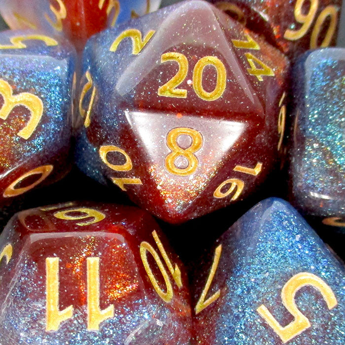 TDSO Phoenix Multi Glitter Blue Red & Silver Dice - Discontinued