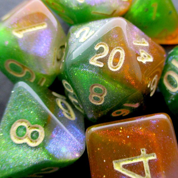 TDSO Phoenix Multi Glitter Green Orange & Pink Dice - Discontinued
