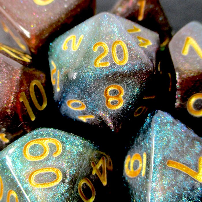 TDSO Phoenix Multi Glitter Green Purple & Teal Dice - Discontinued