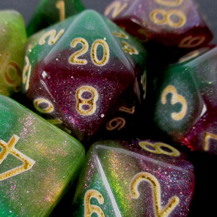 TDSO Phoenix Multi Glitter Gold Green & Purple Dice - Discontinued