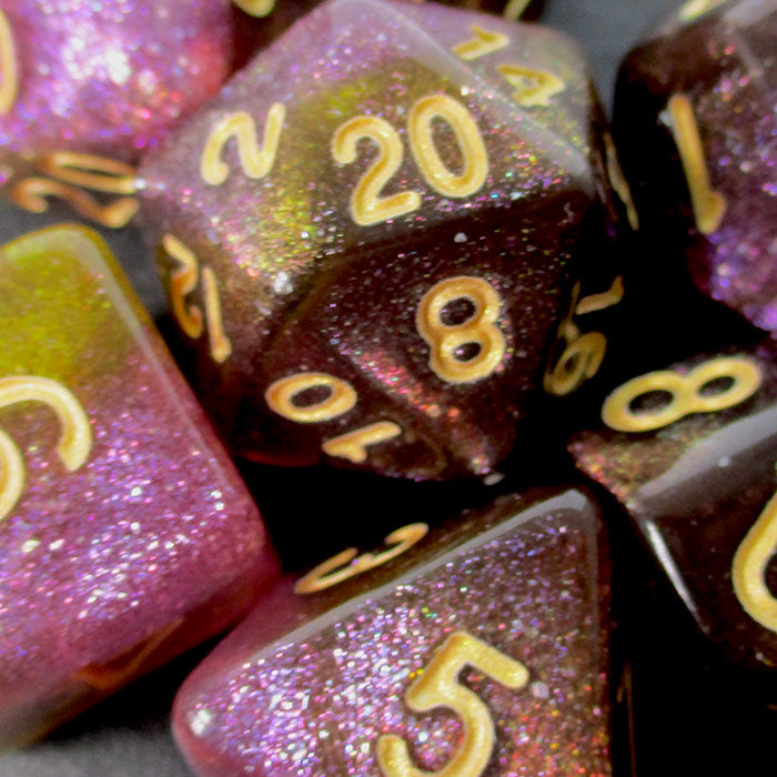 TDSO Phoenix Multi Glitter Gold Green & Pink Dice - Discontinued