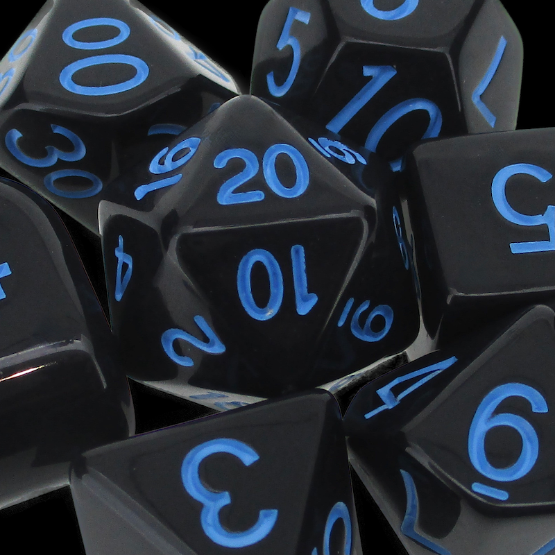 Role 4 Initiative Opaque Black & Light Blue Dice