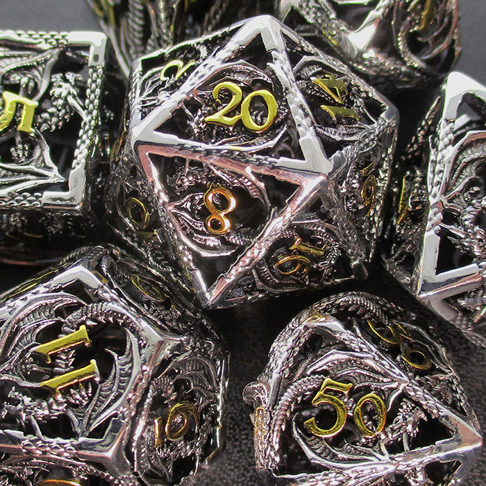 TDSO Metal Hollow Flying Dragon Silver & Gold Dice