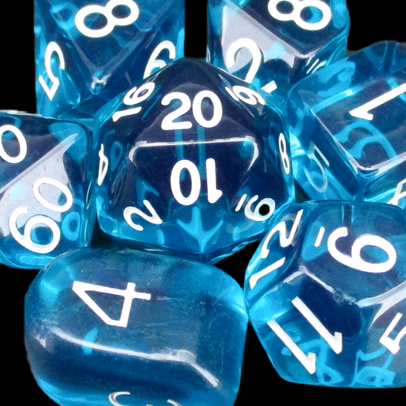 Role 4 Initiative Translucent Peacock Blue & White Dice