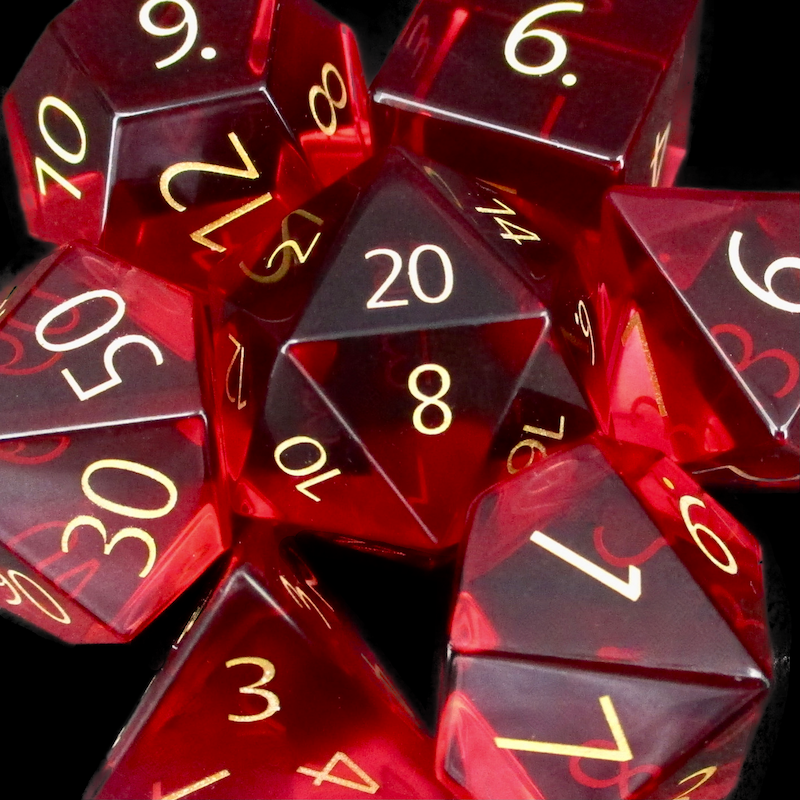 TDSO Zircon Glass Ruby & Gold Dice