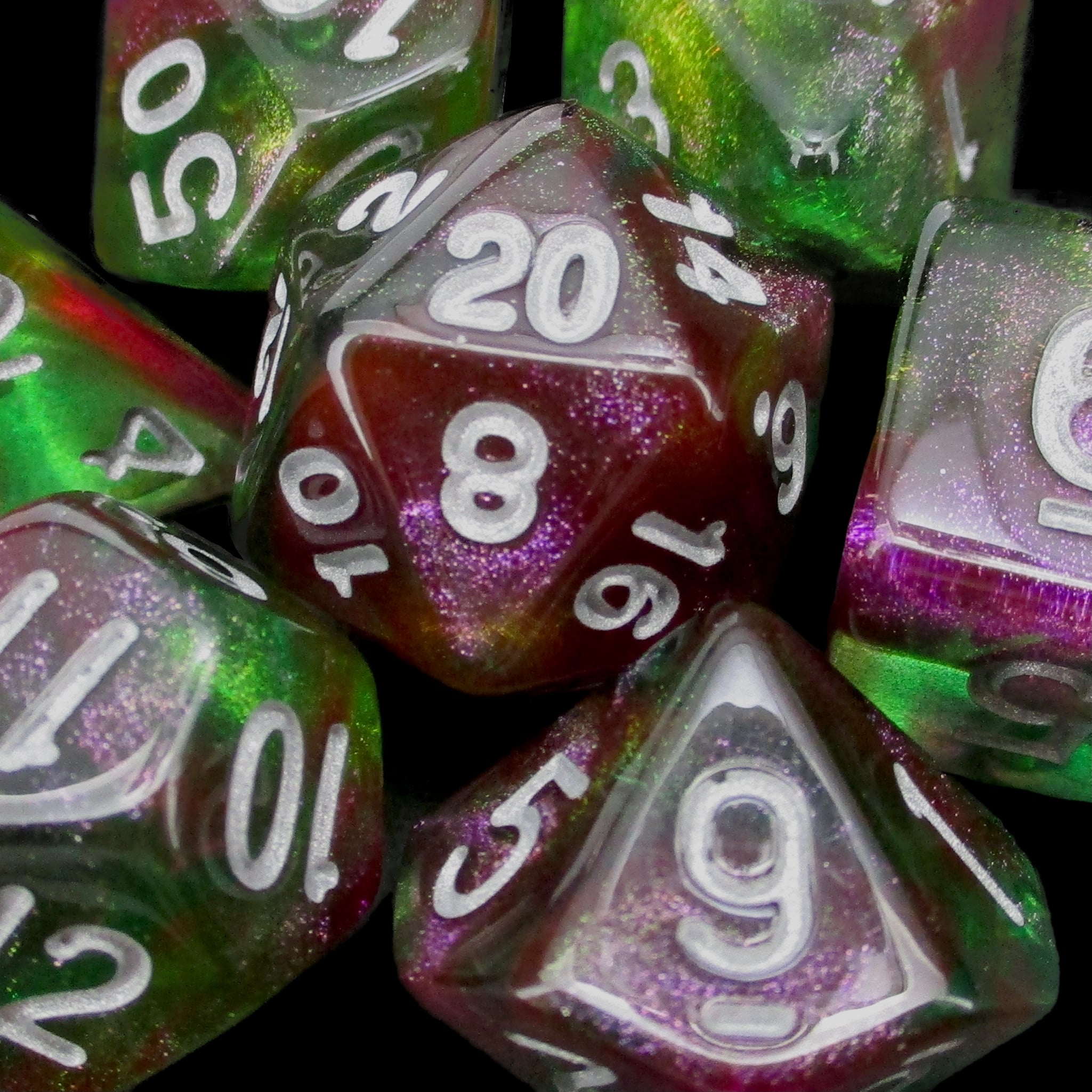 TDSO Phoenix Multi Glitter Green Pink & Purple Dice - Discontinued