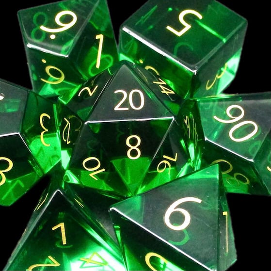 TDSO Zircon Glass Emerald & Gold Dice