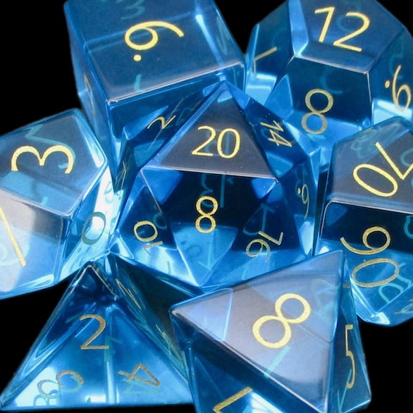 TDSO Zircon Glass Blue Topaz & Gold Dice