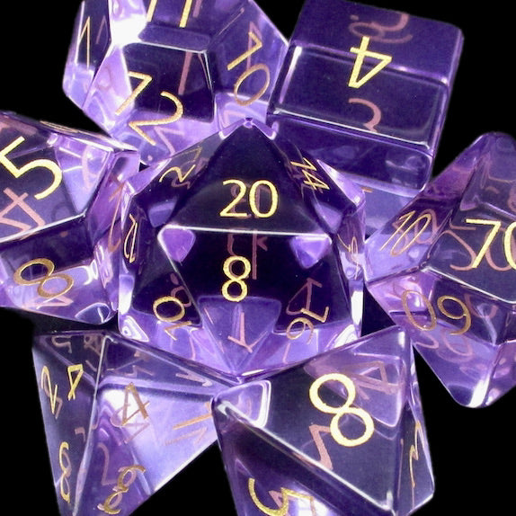 TDSO Zircon Glass Amethyst & Gold Dice