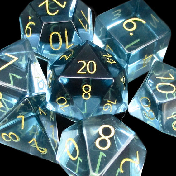 TDSO Zircon Glass Aquamarine & Gold Dice
