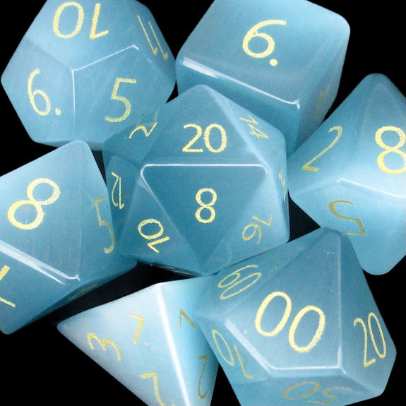 TDSO Glass Cats Eye Mint Blue & Gold Dice