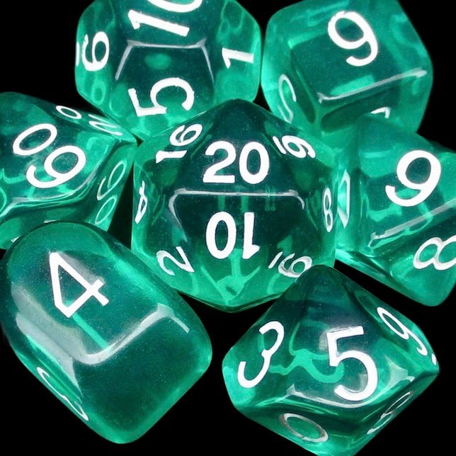 Role 4 Initiative Translucent Teal & White Dice