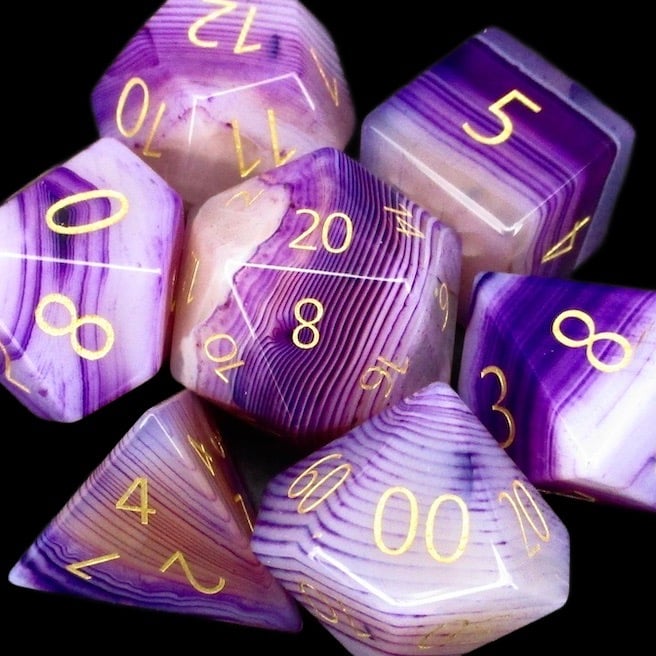 TDSO Gemstone Agate Purple Banded & Gold Dice