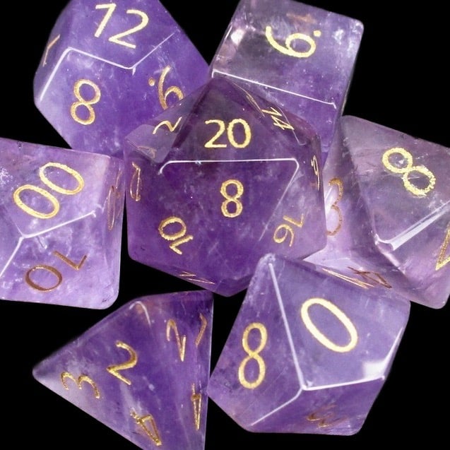 TDSO Gemstone Amethyst & Gold Engraved Dice