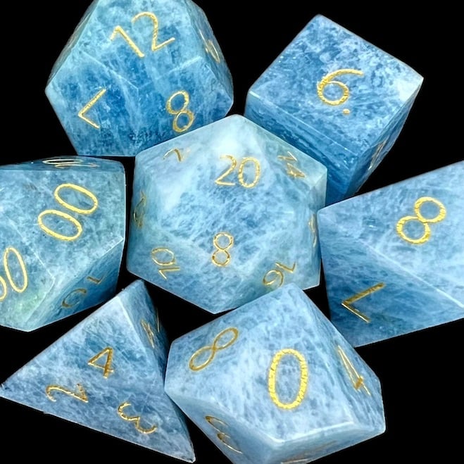 TDSO Gemstone Natural Aquamarine & Gold Dice