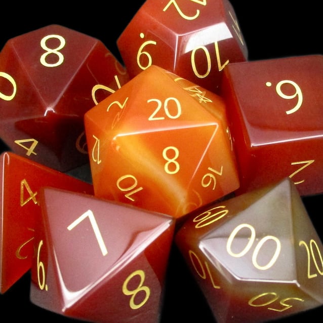 TDSO Gemstone Carnelian & Gold Dice