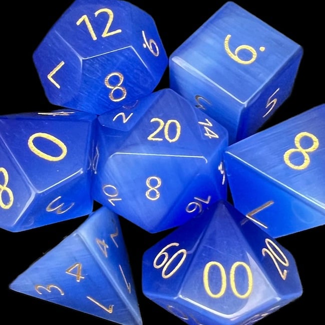 TDSO Glass Cats Eye Dark Blue & Gold Dice