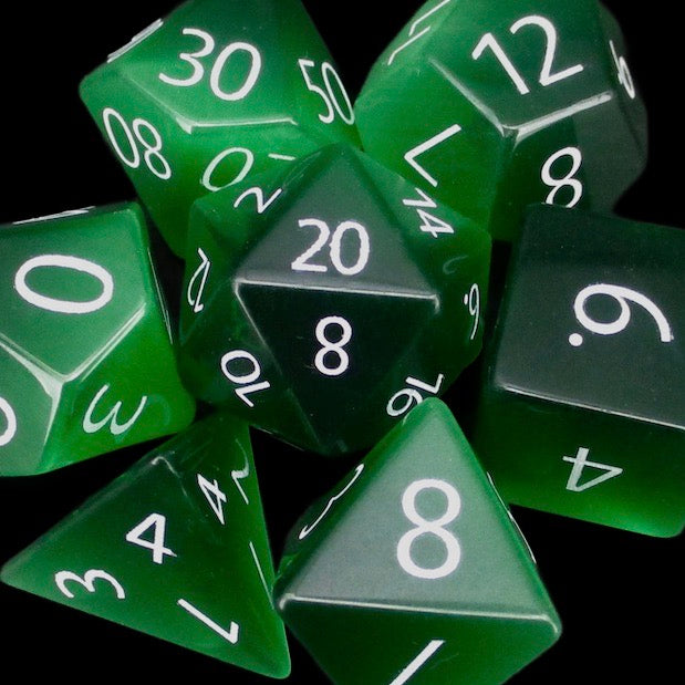 TDSO Glass Cats Eye Dark Green & White Dice