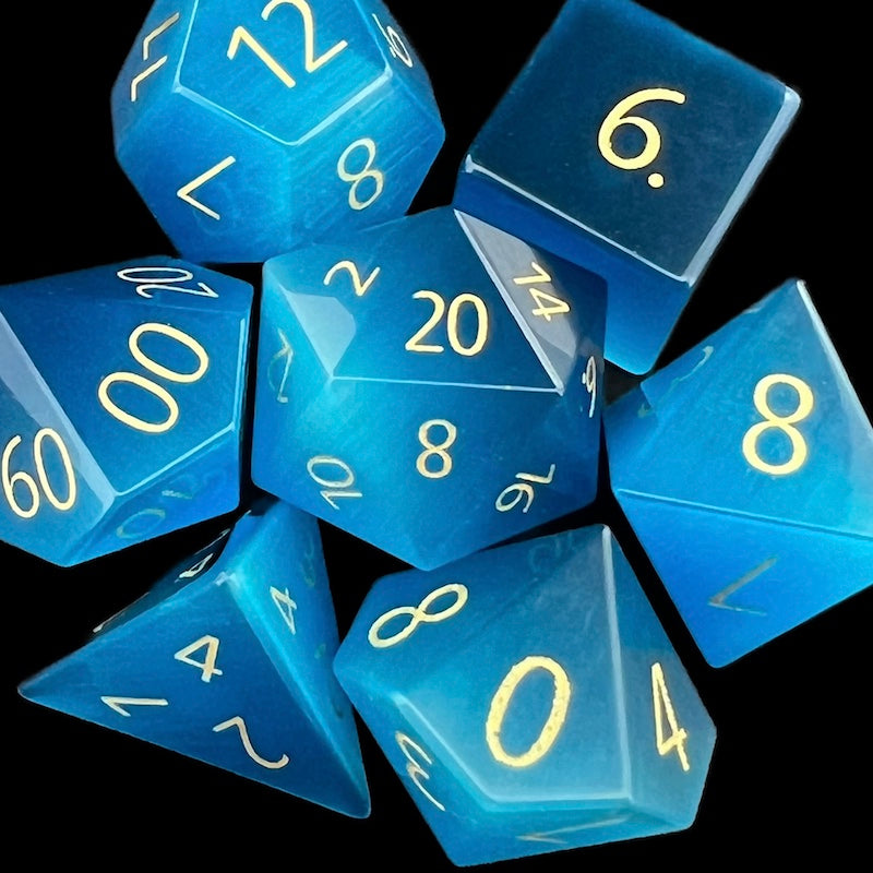 TDSO Glass Cats Eye Aquamarine & Gold Dice