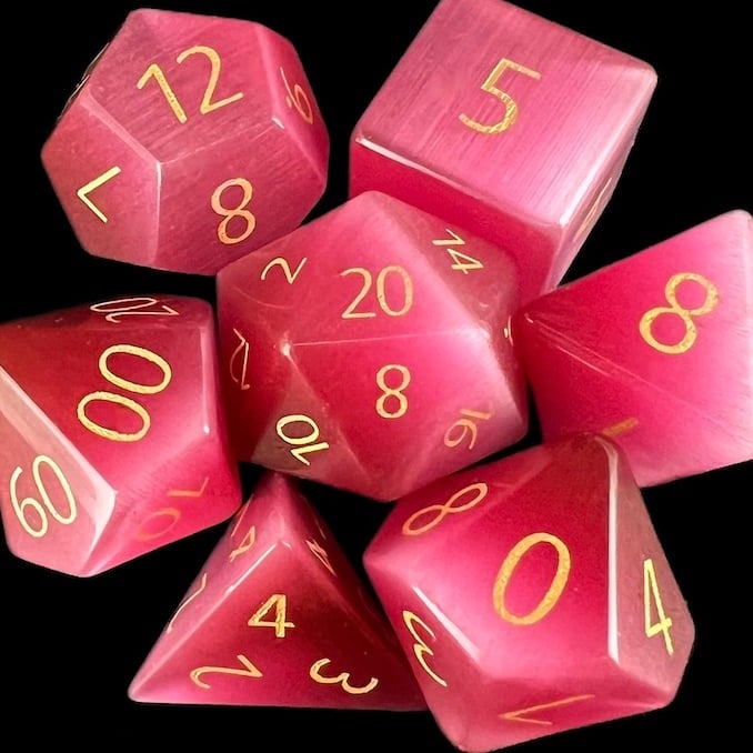 TDSO Glass Cats Eye Pink & Gold Dice