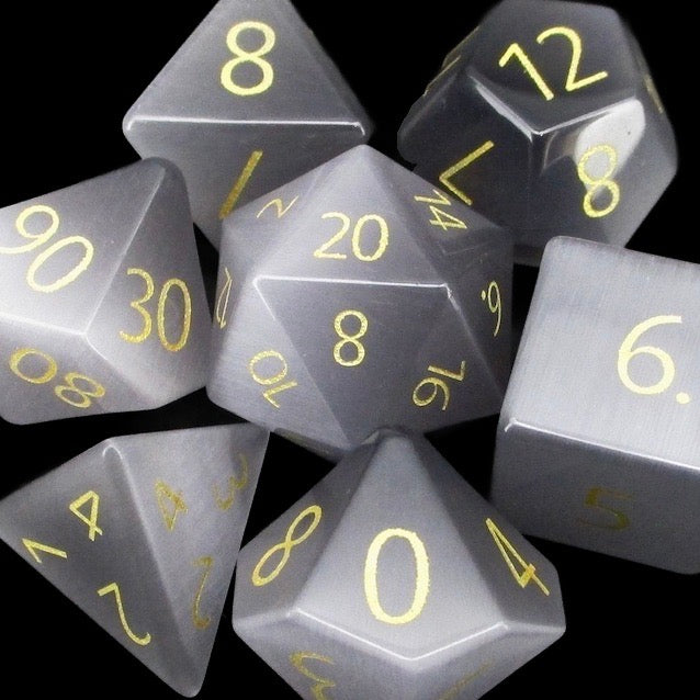 TDSO Glass Cats Eye Grey & Gold Dice
