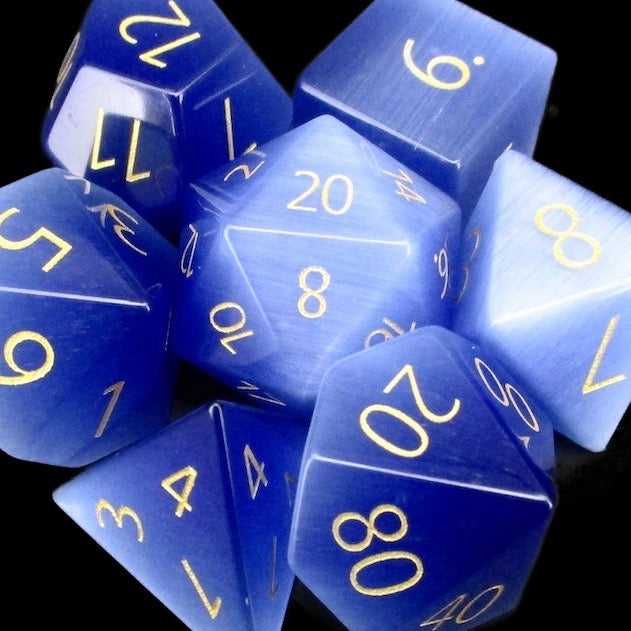 TDSO Glass Cats Eye Light Blue & Gold Dice
