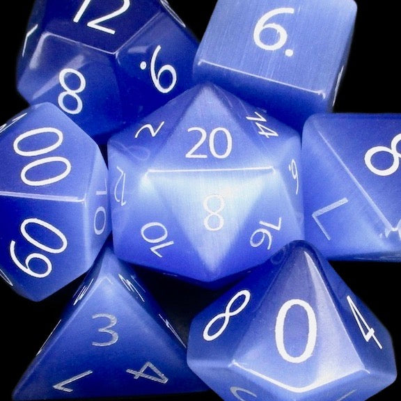 TDSO Glass Cats Eye Light Blue & White Dice
