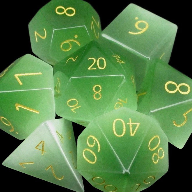 TDSO Glass Cats Eye Light Green & Gold Dice