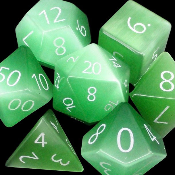 TDSO Glass Cats Eye Light Green & White Dice